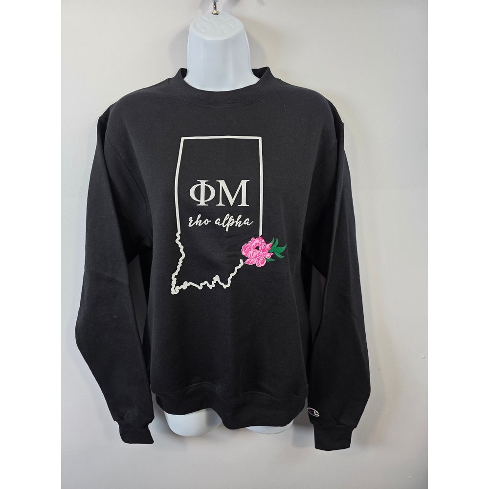 Champion Phi Mu Rho Alpha Indiana Sorority Sweatshirt Black Small Floral Graphic